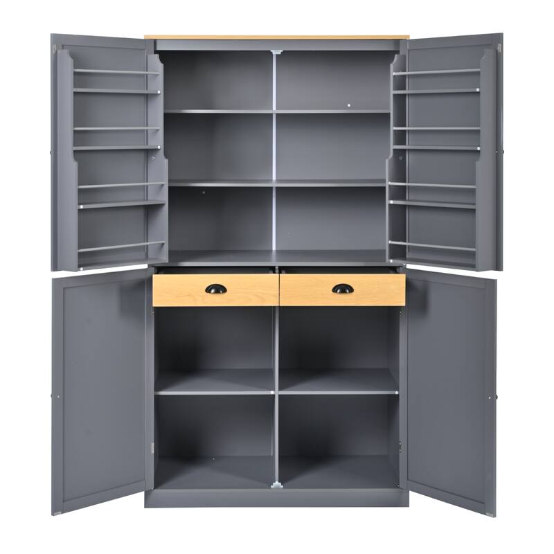 71" Tall Kitchen Pantry Cabinet with 2 Drawers,2 Adjustable Shelves, 8 Door Shelves