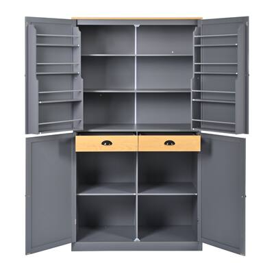 High Cupboard Storage Cabinet with 2 Drawers,2 Adjustable Shelves,8 Door Shelves