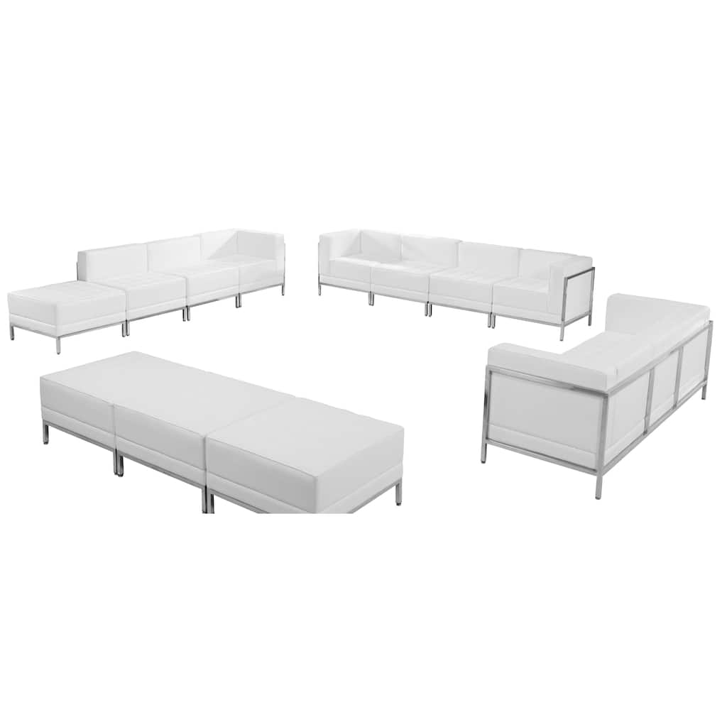 12 Piece White LeatherSoft Modular Sofa, Lounge & Ottoman Set - 27.25"H