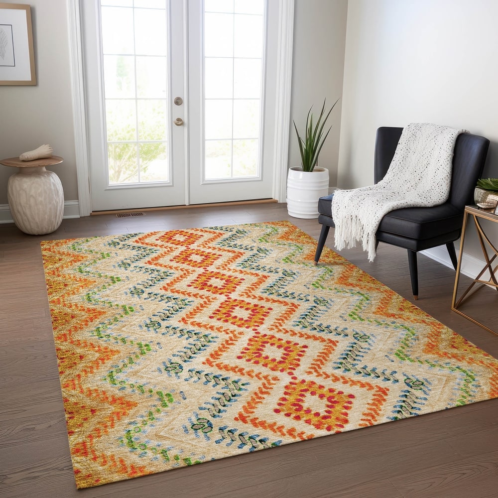 Machine Washable Indoor/ Outdoor Chantille Boho Global Rug