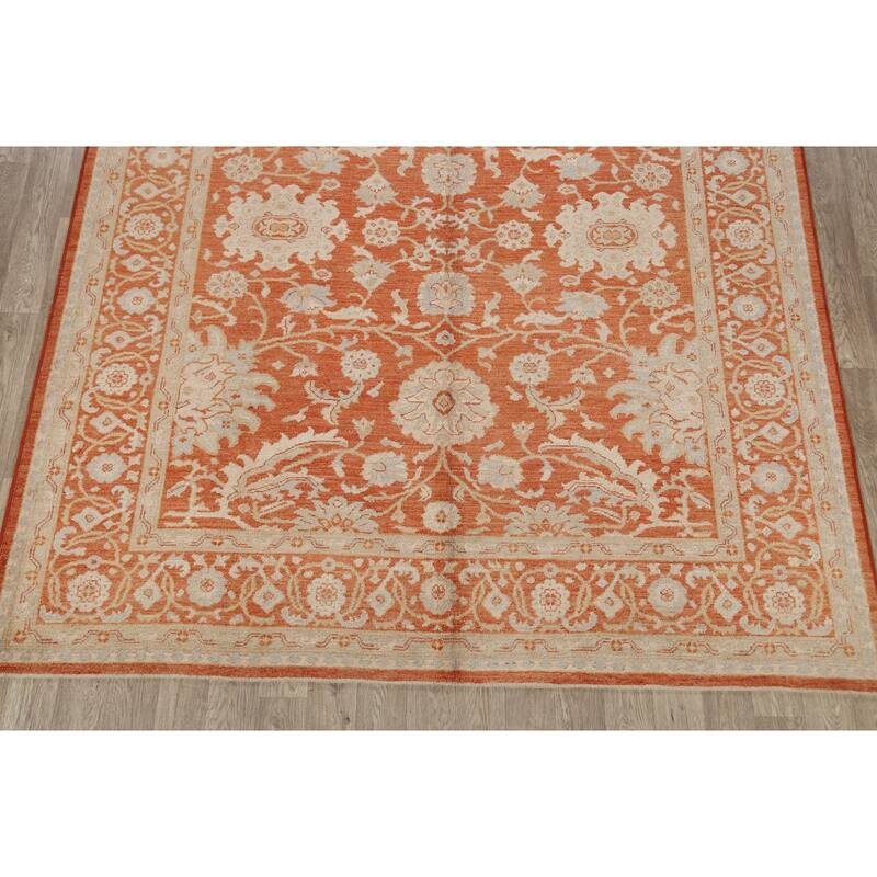 Hand Knotted Oriental 100% Wool Carpet Transitional Floral Oranges & Rust Khotan Area Rug - 10' 3'' X 8' 9''