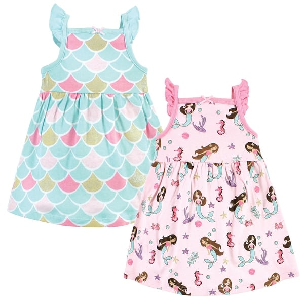 slide 1 of 1, Hudson Baby Baby Girls Cotton Dresses, Mermaid Princess 3-6 Months - Mermaid Princess