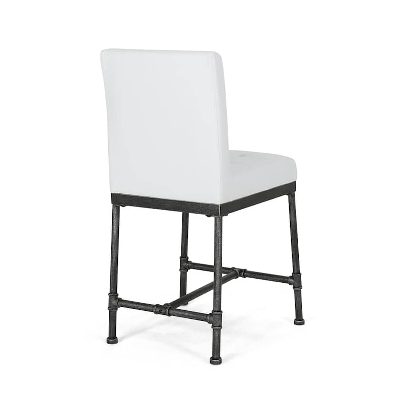Roomfitters Padded Counter Height Chair Set of 2, Tufted Backrest, Modern Dining Seating, White
