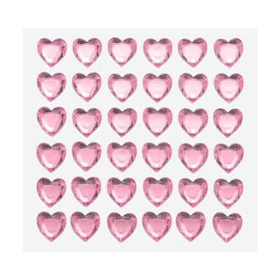 144 Pcs Heart Rhinestone 10mm Self Adhesive Gems Stickers Pink