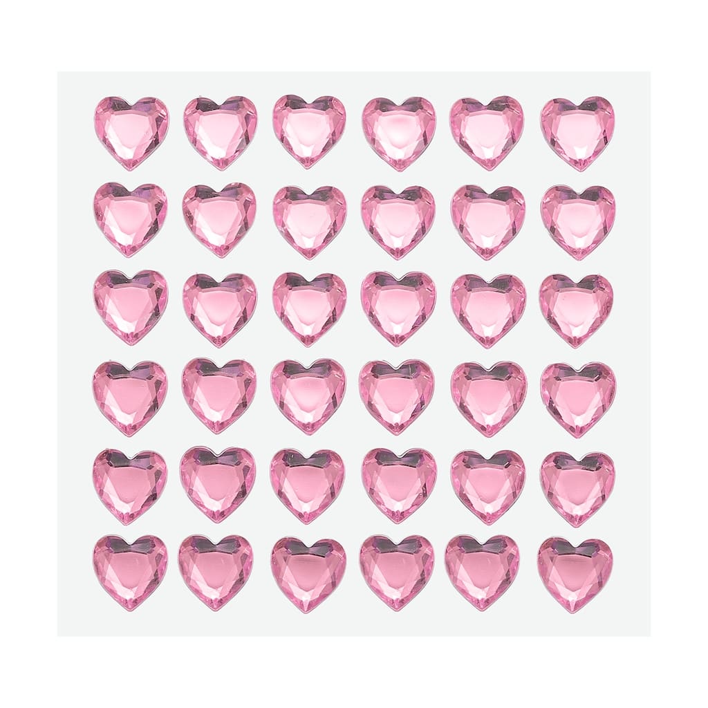 144 Pcs Heart Rhinestone 10mm Self Adhesive Gems Stickers Pink
