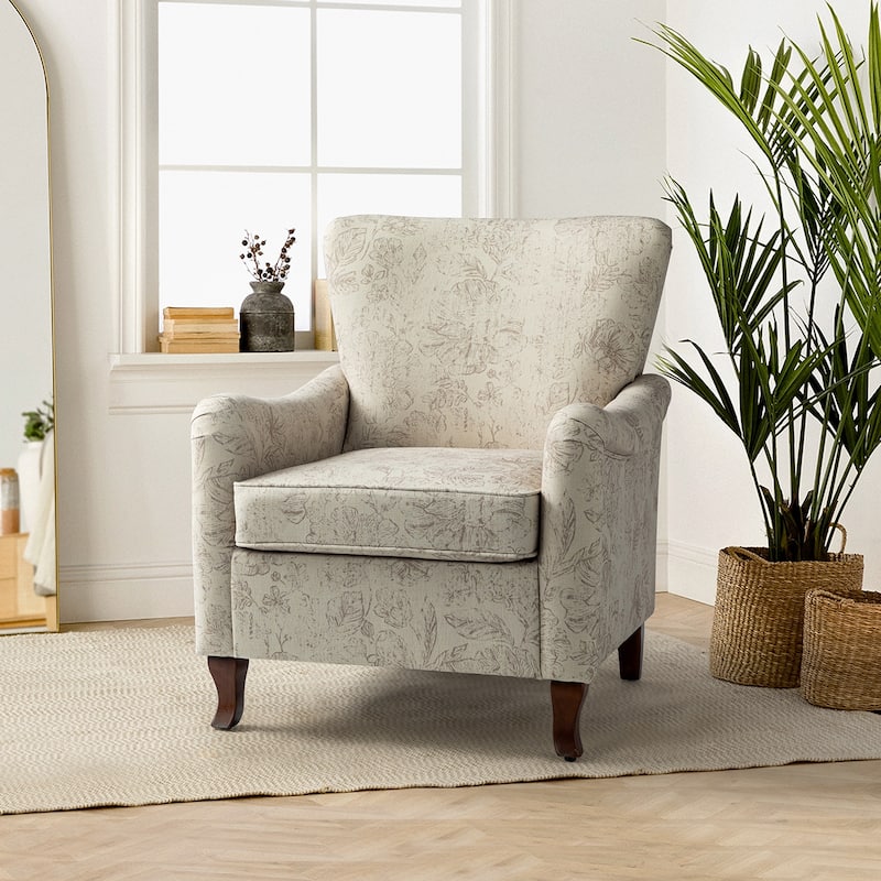 Samouel Modern Floral Upholstered Armchair with Wingback Design by HULALA HOME - LINEN