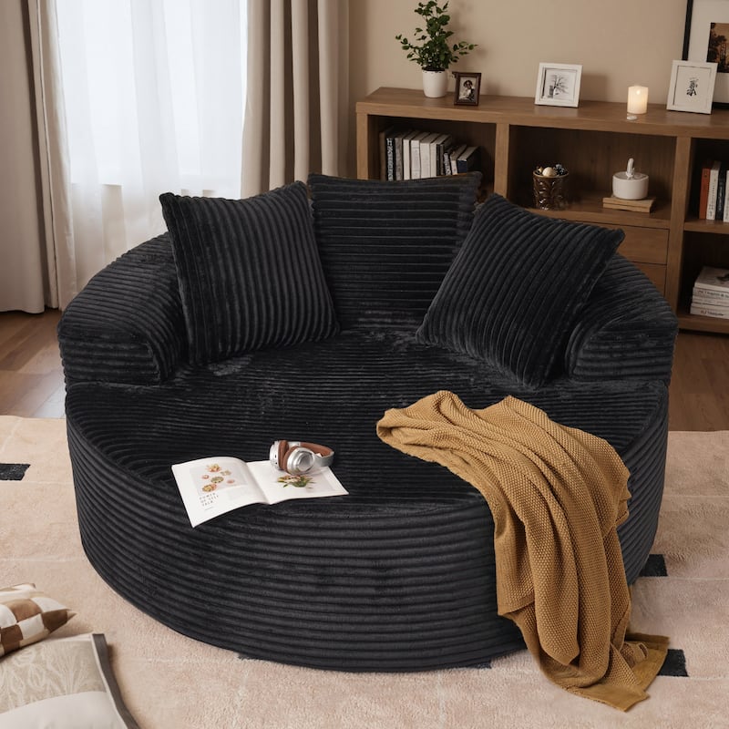 HOOOWOOO Modern Plush Fabric Floor Lounge Sofa Couch with Pillows - Black