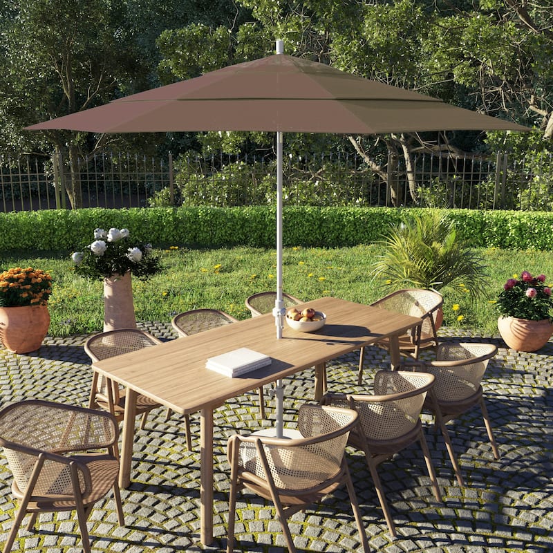 California Umbrella 11' Sun Master Patio Umbrella White Aluminum Pole Fiberglass Ribs Crank Lift Tilt Sunbrella Pacific Blue