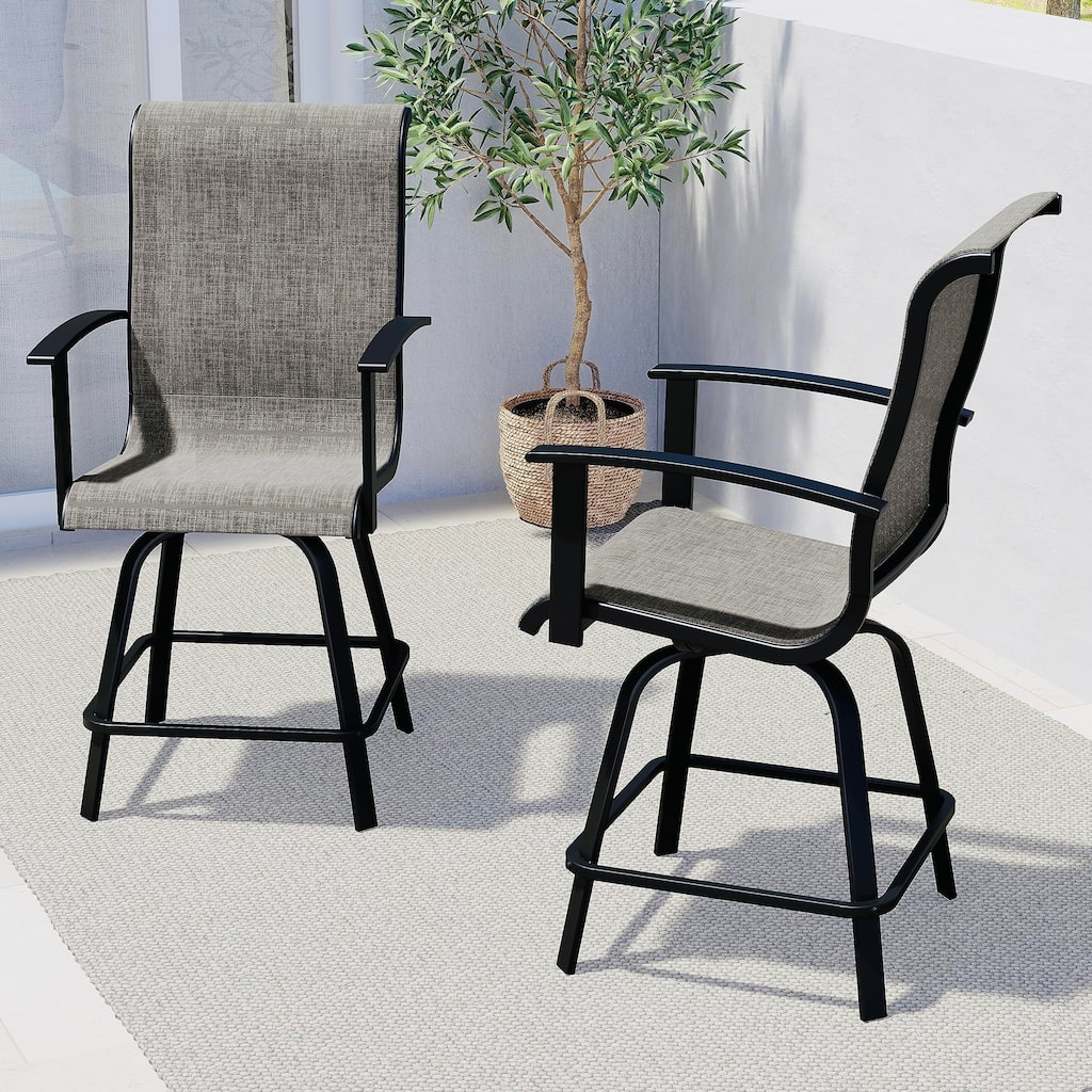 Outdoor Swivel Dining Chairs Set of 2, 360 Degree Swivel Bar Stools with Arms