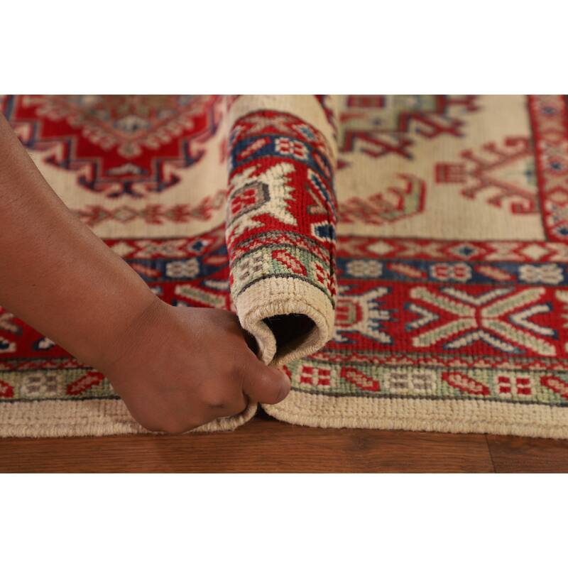 Kazak Accent Rug Handmade Beige Wool Carpet - 3'3"x 5'4"
