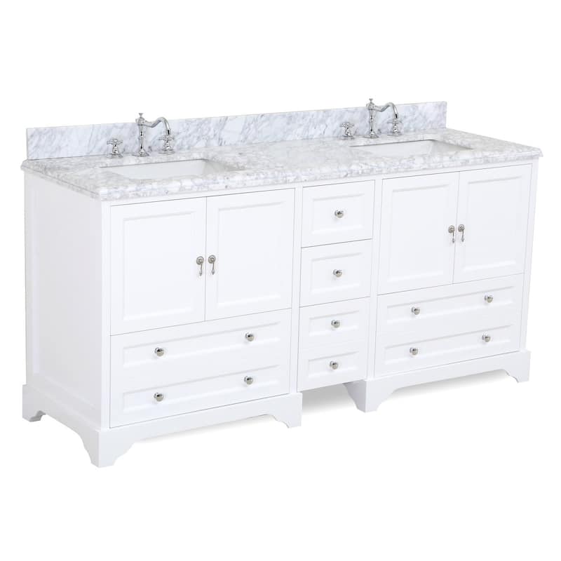 KitchenBathCollection Madison 72" Double Bathroom Vanity with Carrara Marble Top