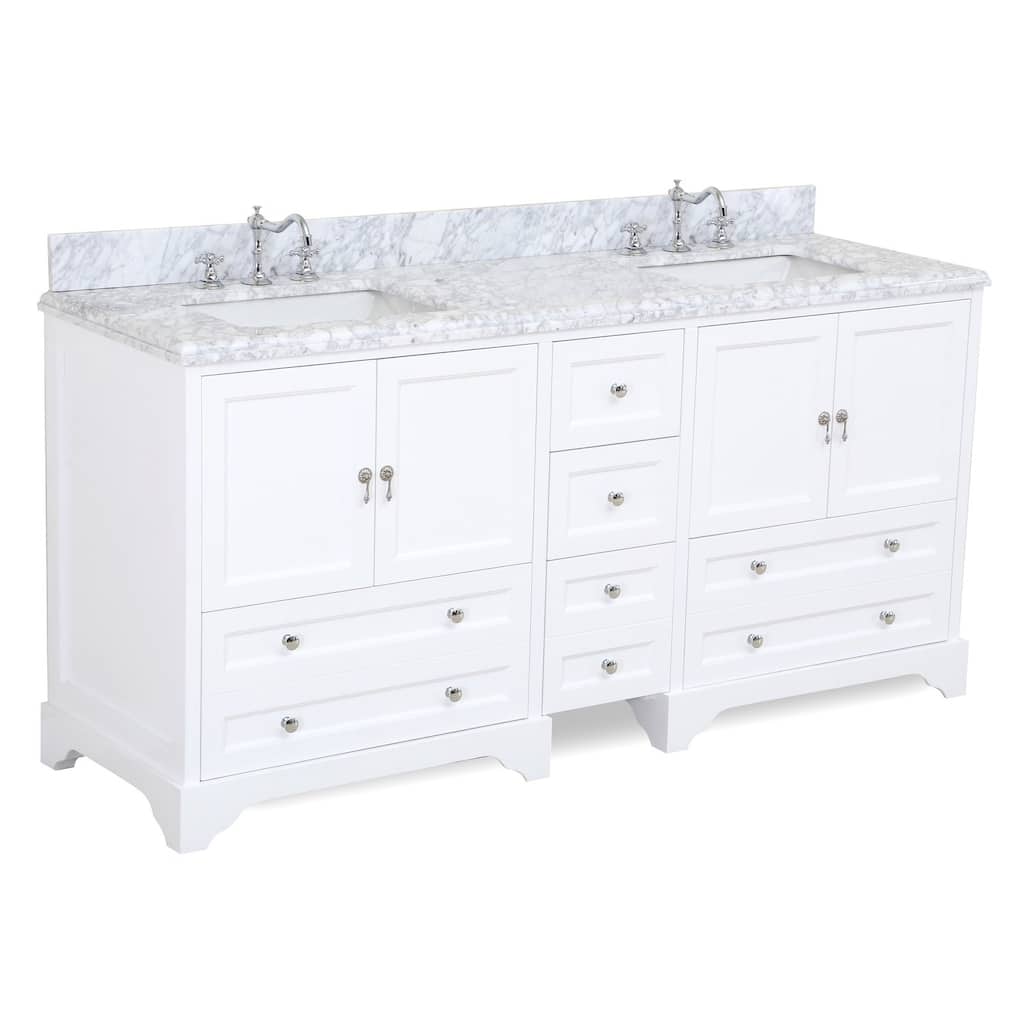 KitchenBathCollection Madison 72" Double Bathroom Vanity with Carrara Marble Top