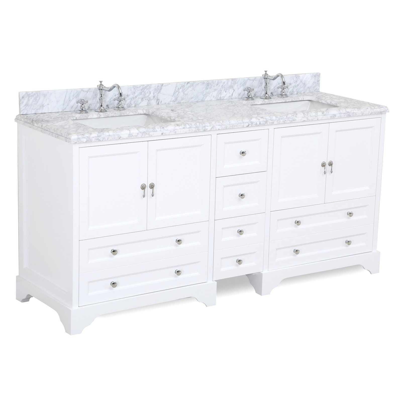 KitchenBathCollection Madison 72" Double Bathroom Vanity with Carrara Marble Top