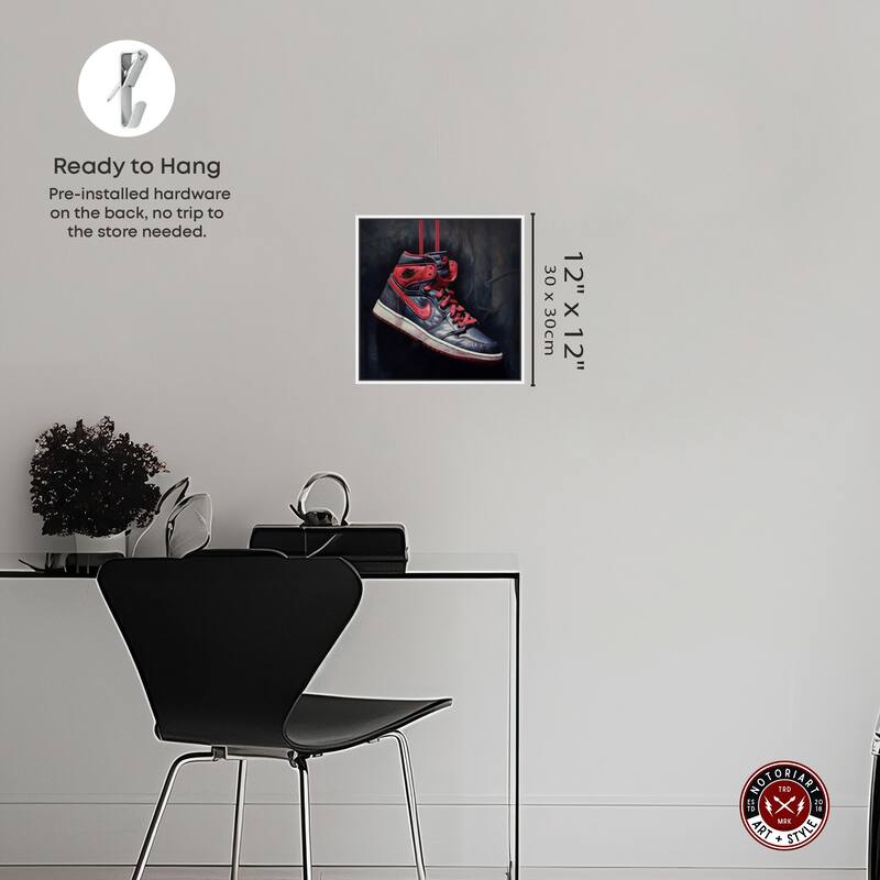 Notoriart Black And Red Hanging Sneaker Framed Sneaker 1 Piece Canvas Wall Art