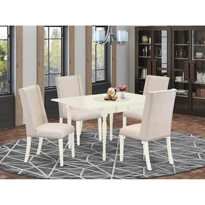 Medieval Kitchen Table Set - 5 Piece Dining Set - Hardwood Table & 4 Parsons Chairs - Linen White Finish