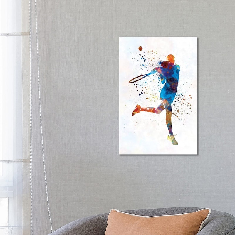 iCanvas "Woman Tennis Player 03 In Watercolor" by Paul Rommer Canvas Print - 26x18x1.5