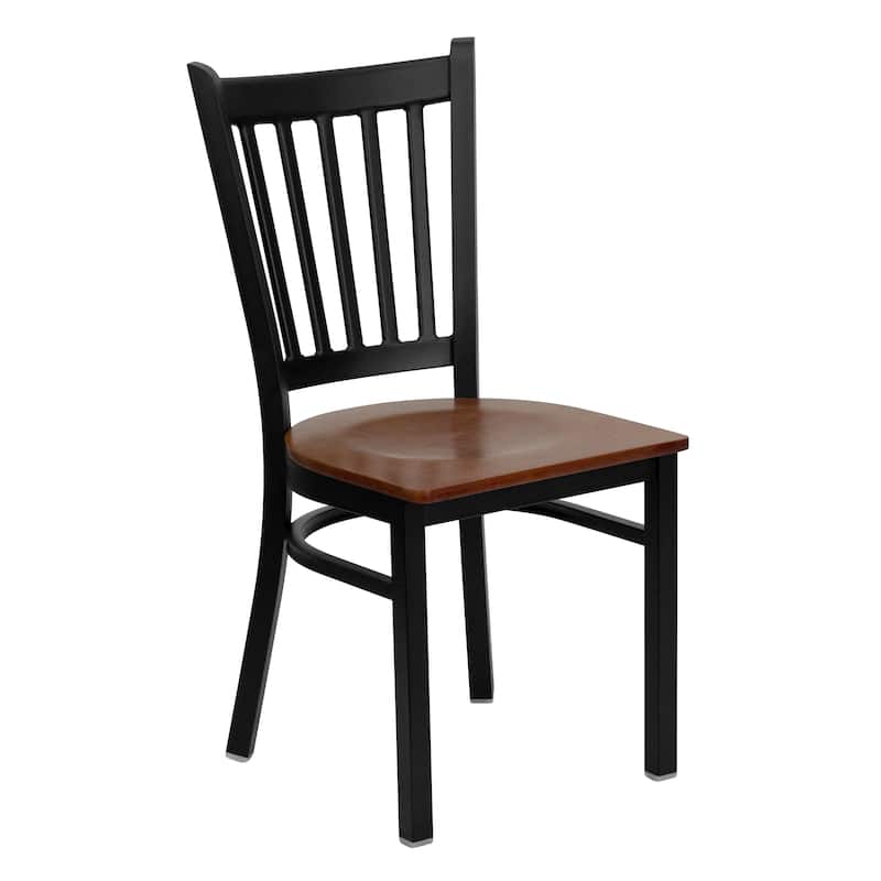 Vertical Back Metal Restaurant Chair - 17"W x 20.25"D x 34.25"H - cherry wood seat/black metal frame