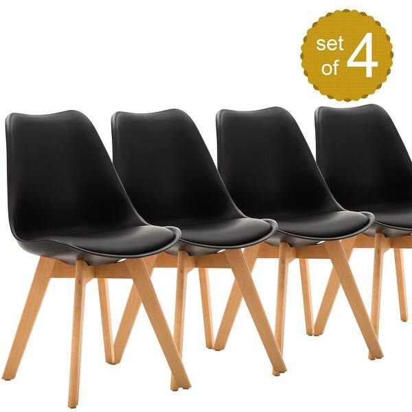 Shop Modern Dining Room Chair Wood Faux Leather Set Of 4 Black