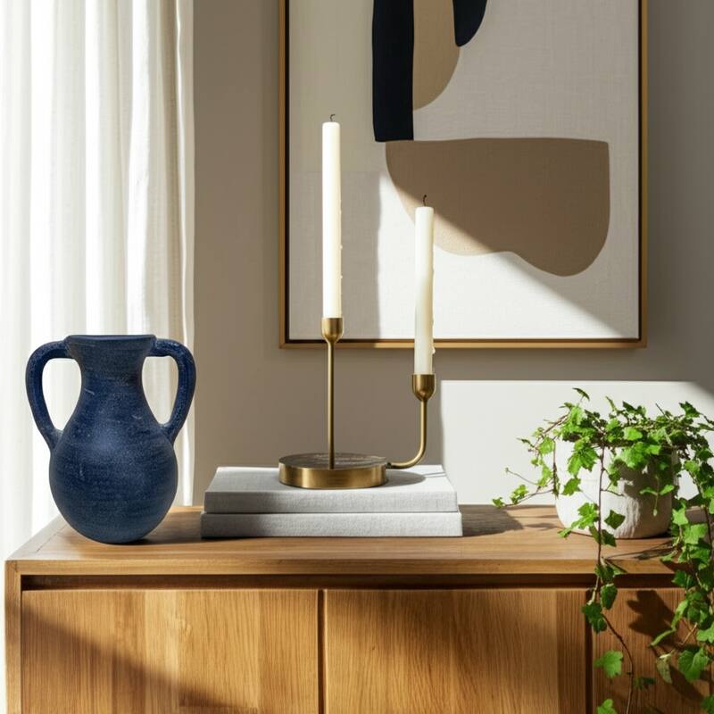 Terracotta Pottery Vase with Handles Rustic Artisan Decorative Accent