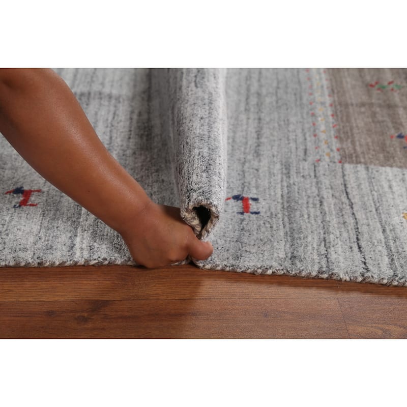Striped Gabbeh Indian Area Rug Handmade Oriental Grey Wool Carpet - 6'9"x 8'2"