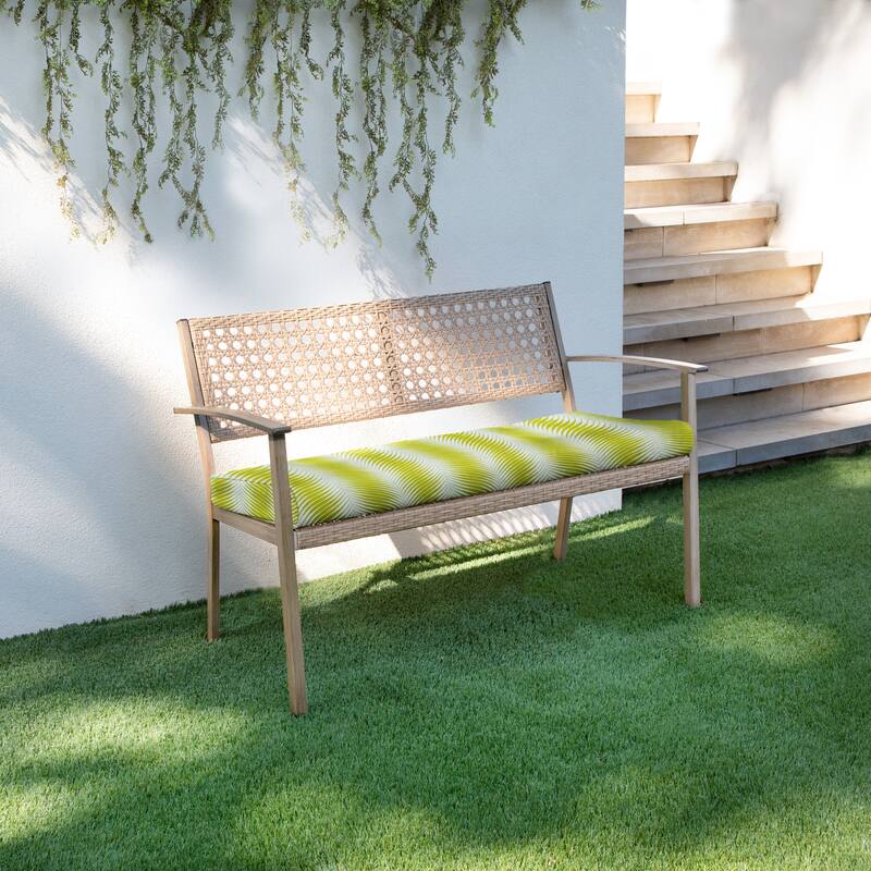 Sorra Home Sunbrella Leaf Pattern Indoor/Outdoor Round-front Bench Cushion - 45 in x 17 in x 2 in - Clock Out Frond