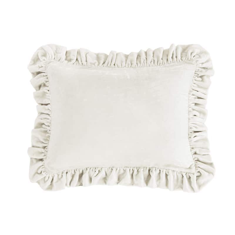 HiEnd Accents Stella Faux Silk Velvet Romantic Western Ruffled Oblong Pillow, 16"x21" - Stone