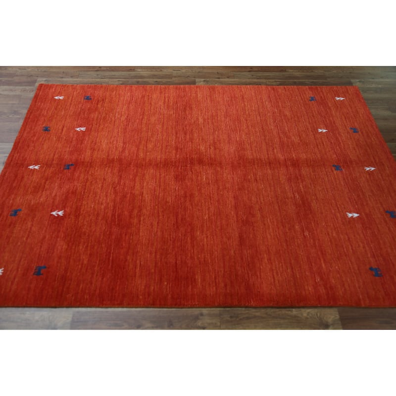 Orange Tribal Gabbeh Indian Rug Hand-Knotted Wool Carpet - 4'7" x 6'6"