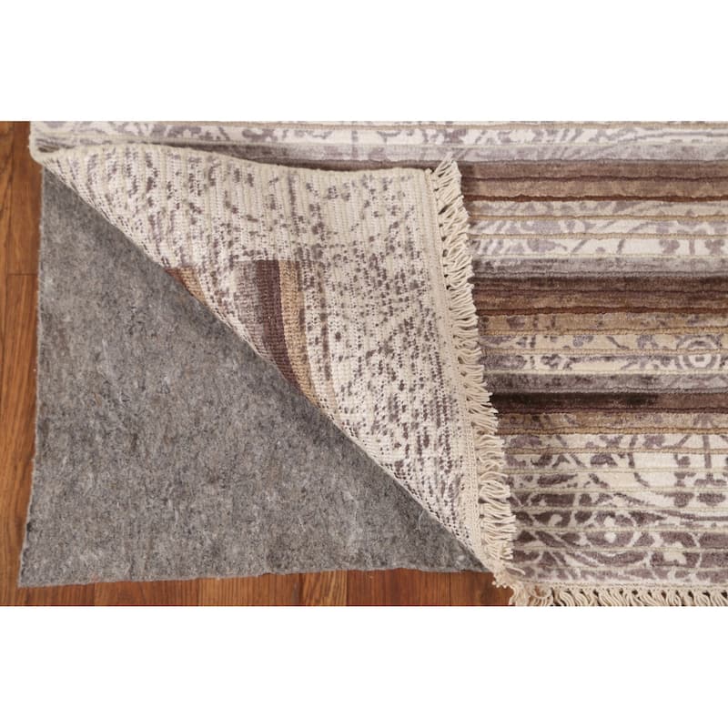 Striped Abstract Accent Rug Handmade Beige Wool Carpet - 2'8"x 4'8"