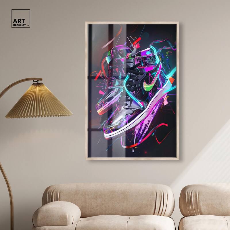 Neon Ribbons Sneakers Shadowbox by Art Remedy