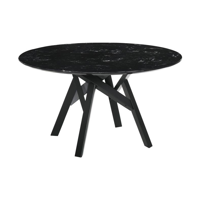 Venus Polly Walnut or Black Wood Round 5 Piece Dining Set with Marble Finish
