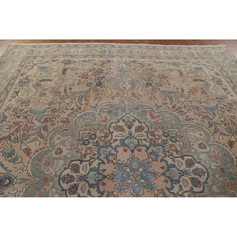 Hand Knotted Oriental 100% Wool Carpet Traditional Floral Pink Tabriz Area Rug - 12' 6'' X 9' 6''