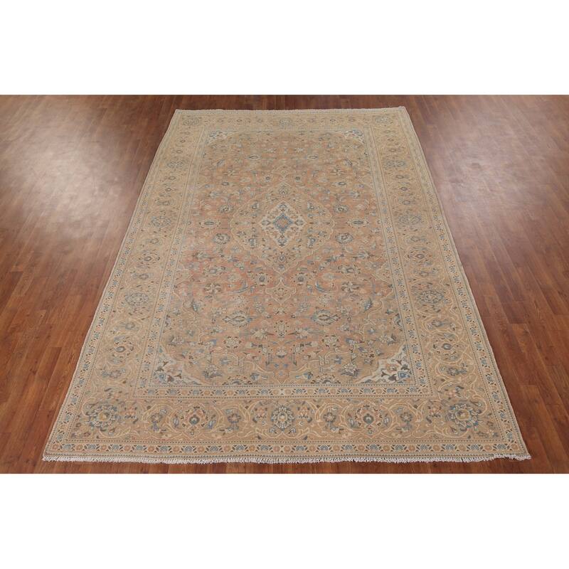Traditional Mashad Vintage Persian Area Rug Handmade Wool Carpet - 7'0" x 9'10"