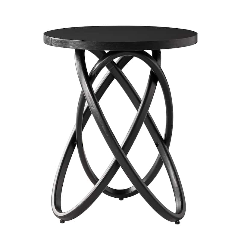COZAYH Farmhouse End Table Round Wood Side Table Rustic Plant Stand With Intertwined Line Design