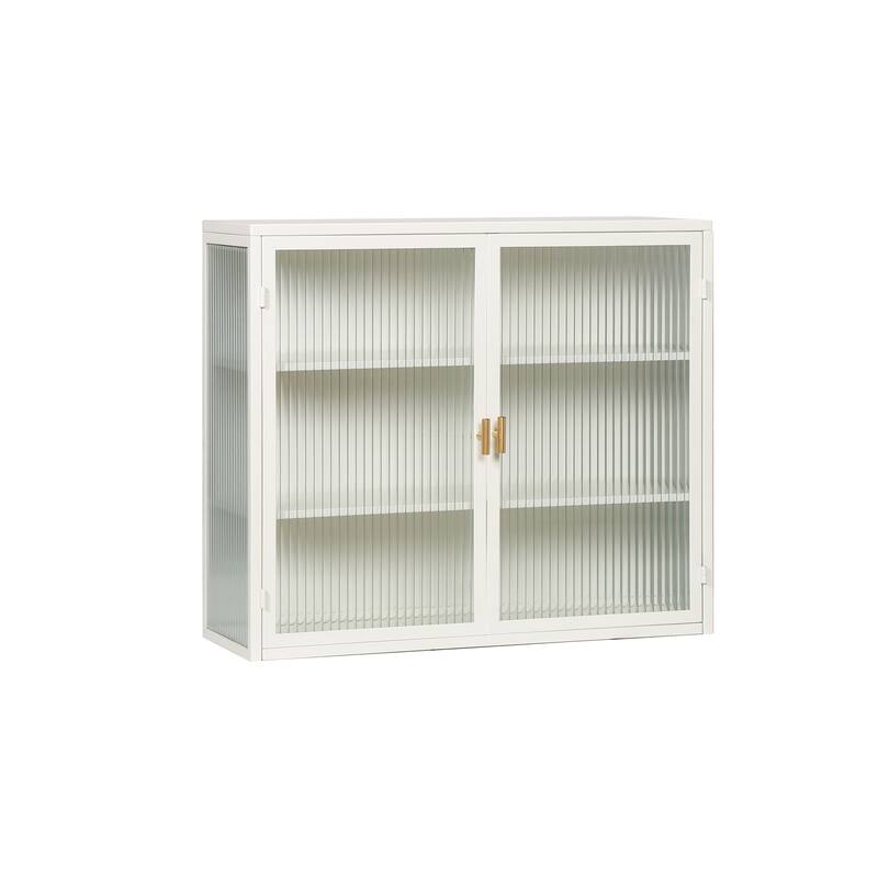 Roomfitters 27.56" Modern Glass Door Wall Cabinet with Three-Tier Storage for Entryway, Living Room, Bathroom, and Dining Room