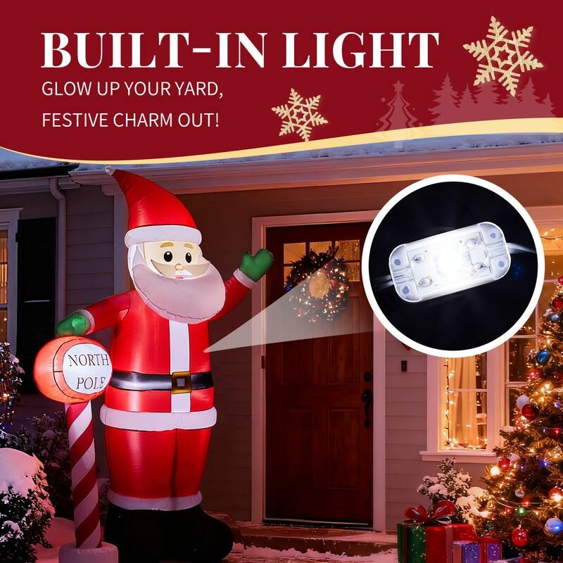 8.2FT Lighted Christmas Decoration Inflatable Santa with North Pole Road Sign