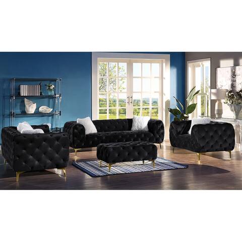 4-piece Upholstered Velvet Sofa Set,Including Armchair, Loveseat, 3-Seater Sofa, Ottoman