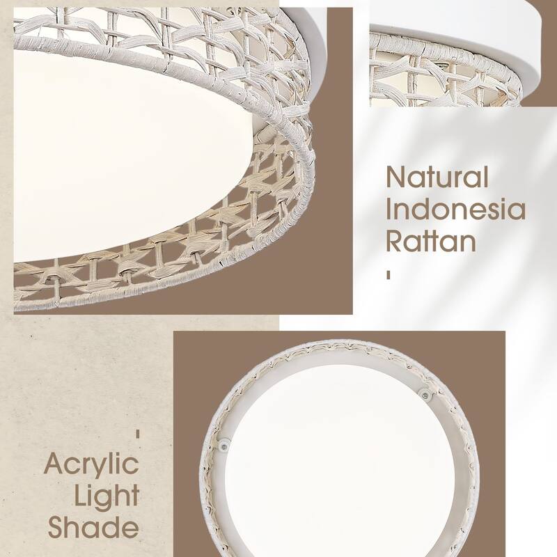 32W LED 15.7'' Rattan Flush Mount Ceiling Light 3000K/3500K/4000K/5100K/6500K