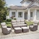 preview thumbnail 132 of 189, Pocassy Outdoor Wicker Sofa with Swivel Chair Fire Pit Table Furniture Set. Brown Wicker & Beige Cushion - 5 Pieces Sofa Siwvel Chair with  Ottoman