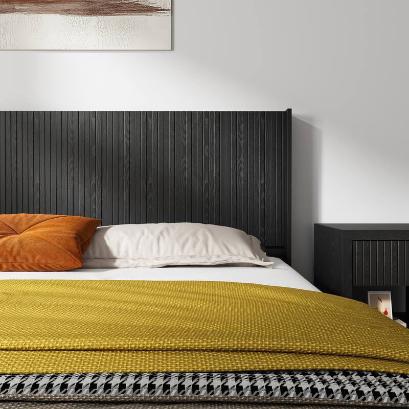 Wood Headboard Queen Size, 64.4" Wide Wooden Queen Headboard Only, Modern Farmhouse Headboards,Wall Mounted Fluted Panel