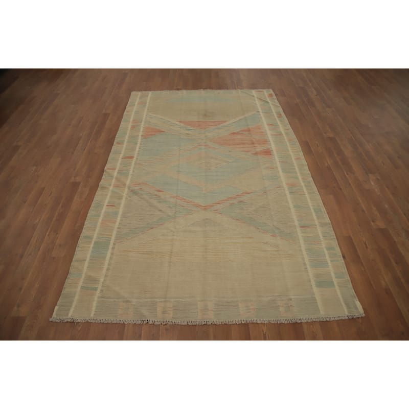 Hand Woven Oriental 100% Wool Carpet Southwestern Tribal Multi-Colored Kilim Area Rug - 8' 0'' X 5' 0''