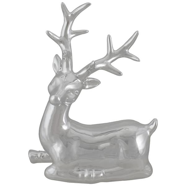 slide 2 of 4, 10" Metallic Silver Sitting Reindeer Christmas Tabletop Decor