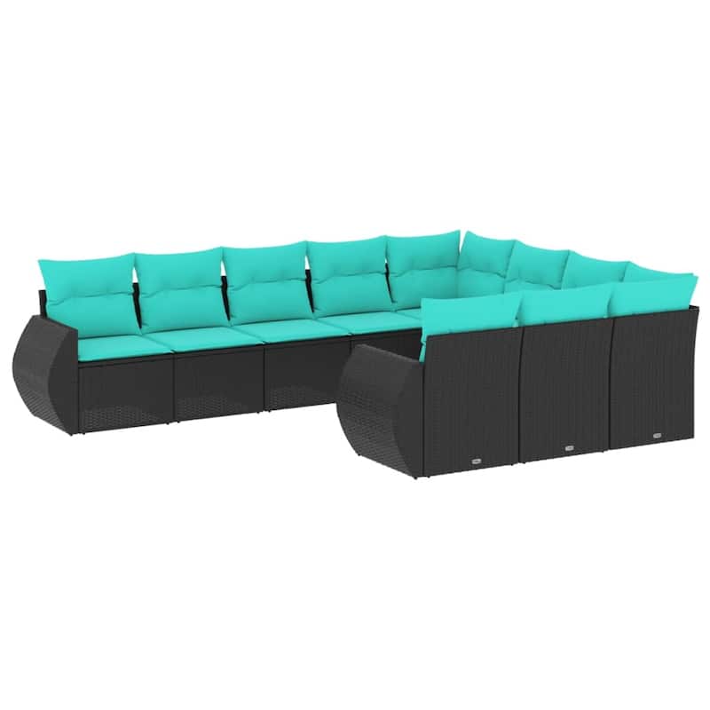 vidaXL 10 Piece Patio Sofa Set with Cushions Black Poly Rattan