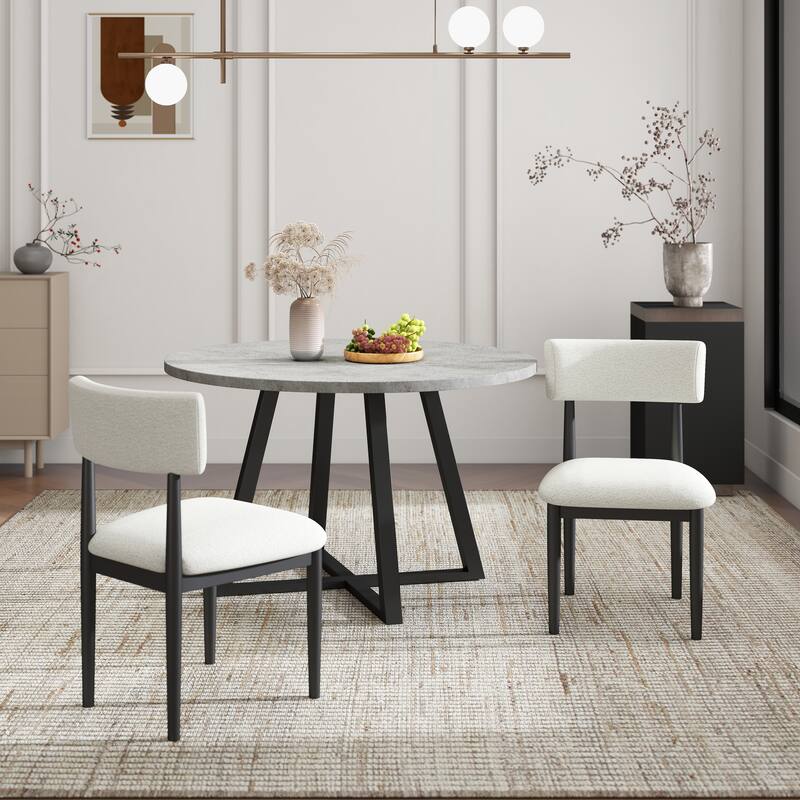 Roundhill Furniture Edo 5-Piece Dining Set, Round Table with 4 Upholstered Chairs,