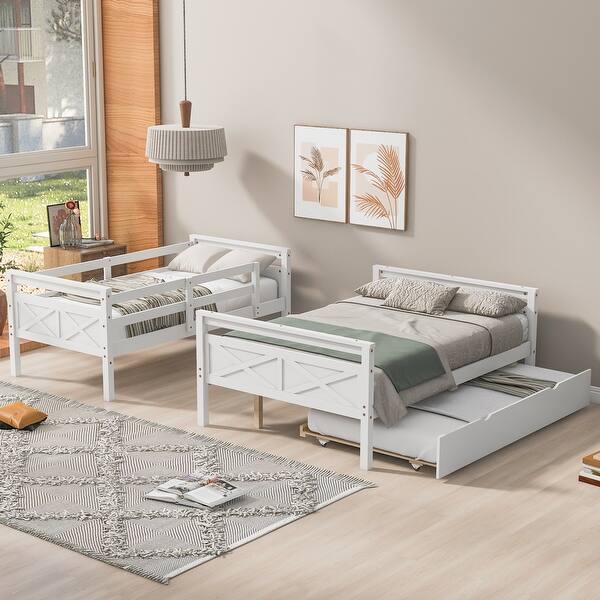 slide 2 of 26, Twin over Full Bunk Bed with Ladder, Twin Size Trundle,Box Spring Not Required White