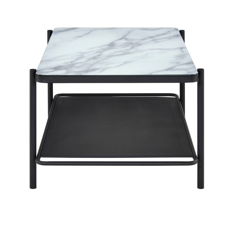 Puetz Contemporary Black Glass Top 2-Piece Coffee Table Set by Furniture of America