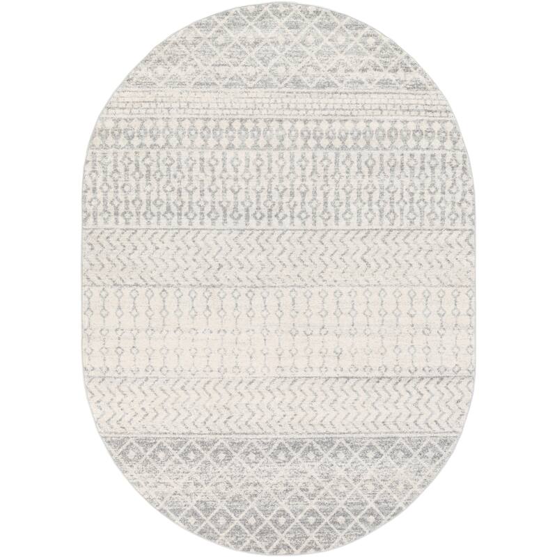 Livabliss Edie Bohemian Geometric Area Rug - 5' x 8' Oval - Grey - Oval