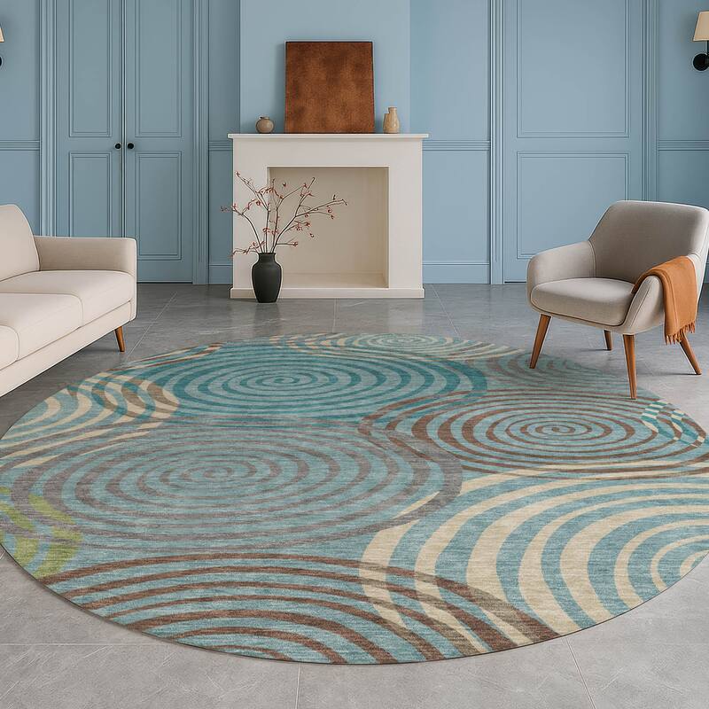 Machine Washable Indoor/ Outdoor Contemporary Swirls Chantille Rug