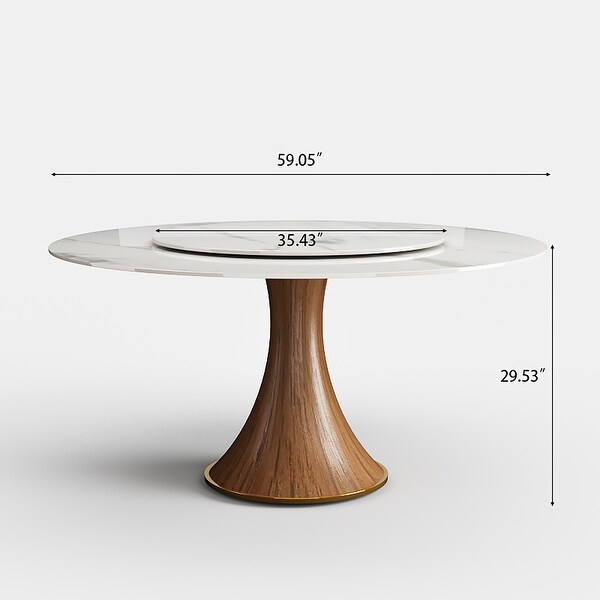 7-Piece Walnut Stone Round Lazy Susan Dining Set for 6 People