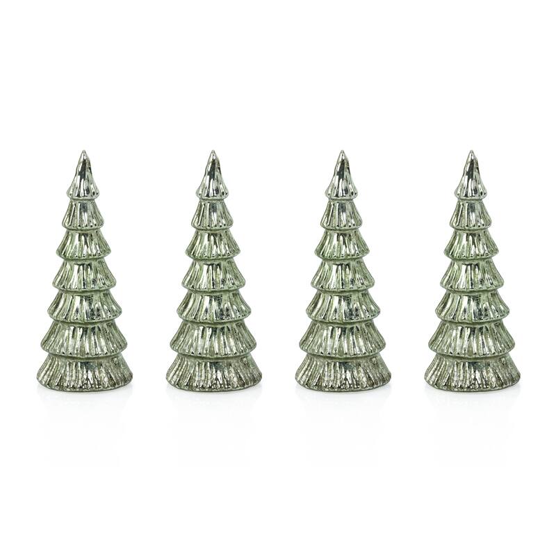 Lior 8.25" LED Glass Tabletop Holiday Trees, Set of 4