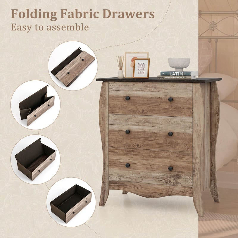 Costway 1/2 PCS 30" Farmhouse Chest of Drawers with 3 Folding Fabric